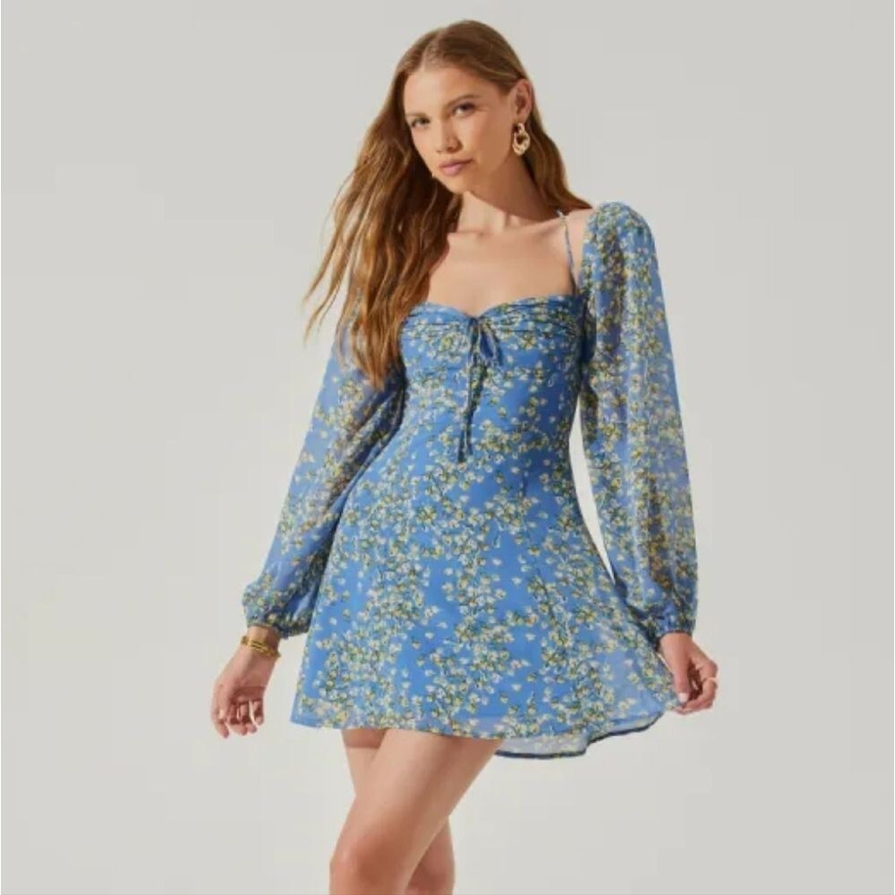 {ASTR The Label} Vivian Dress in Blue Floral - Size Medium